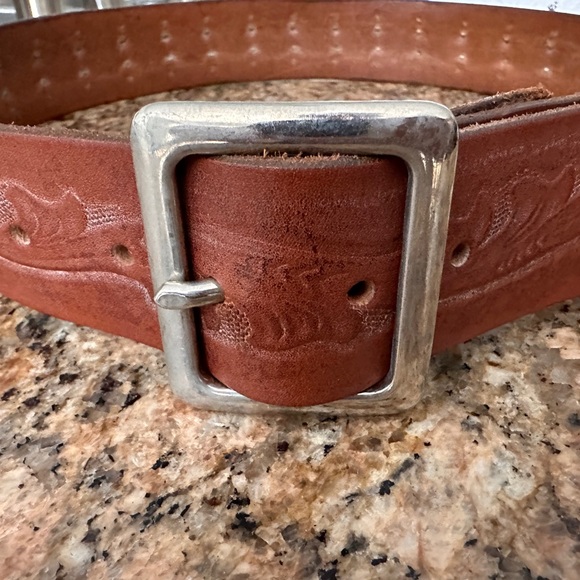 Embossed Leather Belt with Silver Buckle
